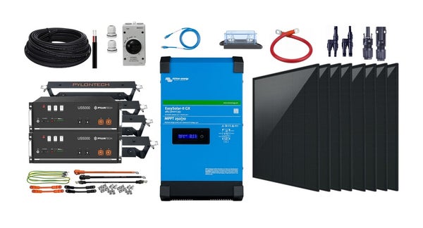 3640 Wp, 10 kWh Pylontech Litium, 230V Victron Easysolar m&ouml;kkis&auml;hk&ouml;paketti