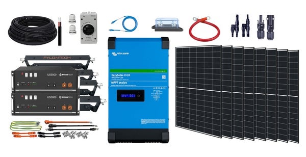 3680 Wp, 10 kWh Pylontech Litium, 230V Victron Easysolar m&ouml;kkis&auml;hk&ouml;paketti
