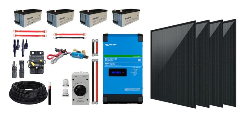 1800Wp, 500Ah/24V, Victron Easysolar 230V m&ouml;kkis&auml;hk&ouml;paketti