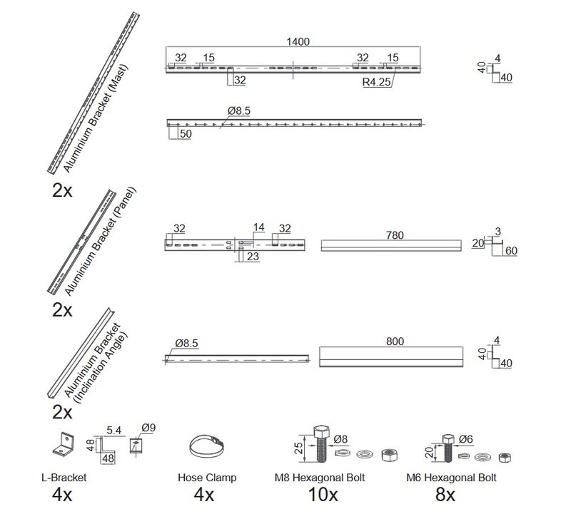 Aurinkopaneeliteline, tolppakiinnitys, iso